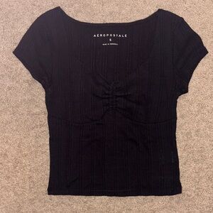 Aeropostale Women's Black Cropped Short Sleeve Tee